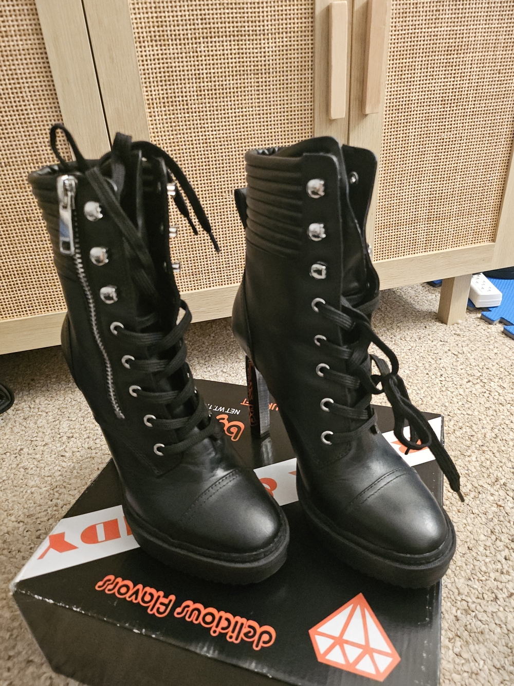 Women's Black Lace-Up Platform Ankle Boots